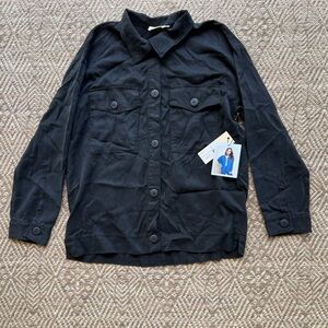 NWT Nation LTD Women's Black Button Down Delaney Draped Blouse Shirt Shacket Ove